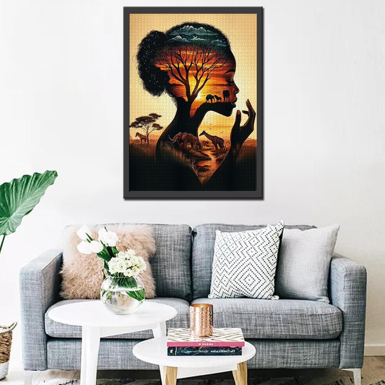 Пазл Black Girl Africa Woman Elephant Giraffe Tree of Life 1000 деталей 50 x 70 см, фото №3