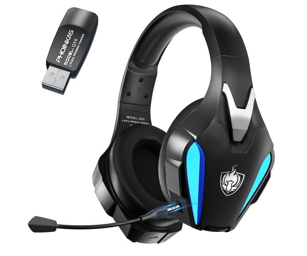 Бездротові навушники Kotion Each Q5s 2.4G з підтримкою віртуального об'ємного звуку 7.1 Чорно-синій, фото №1