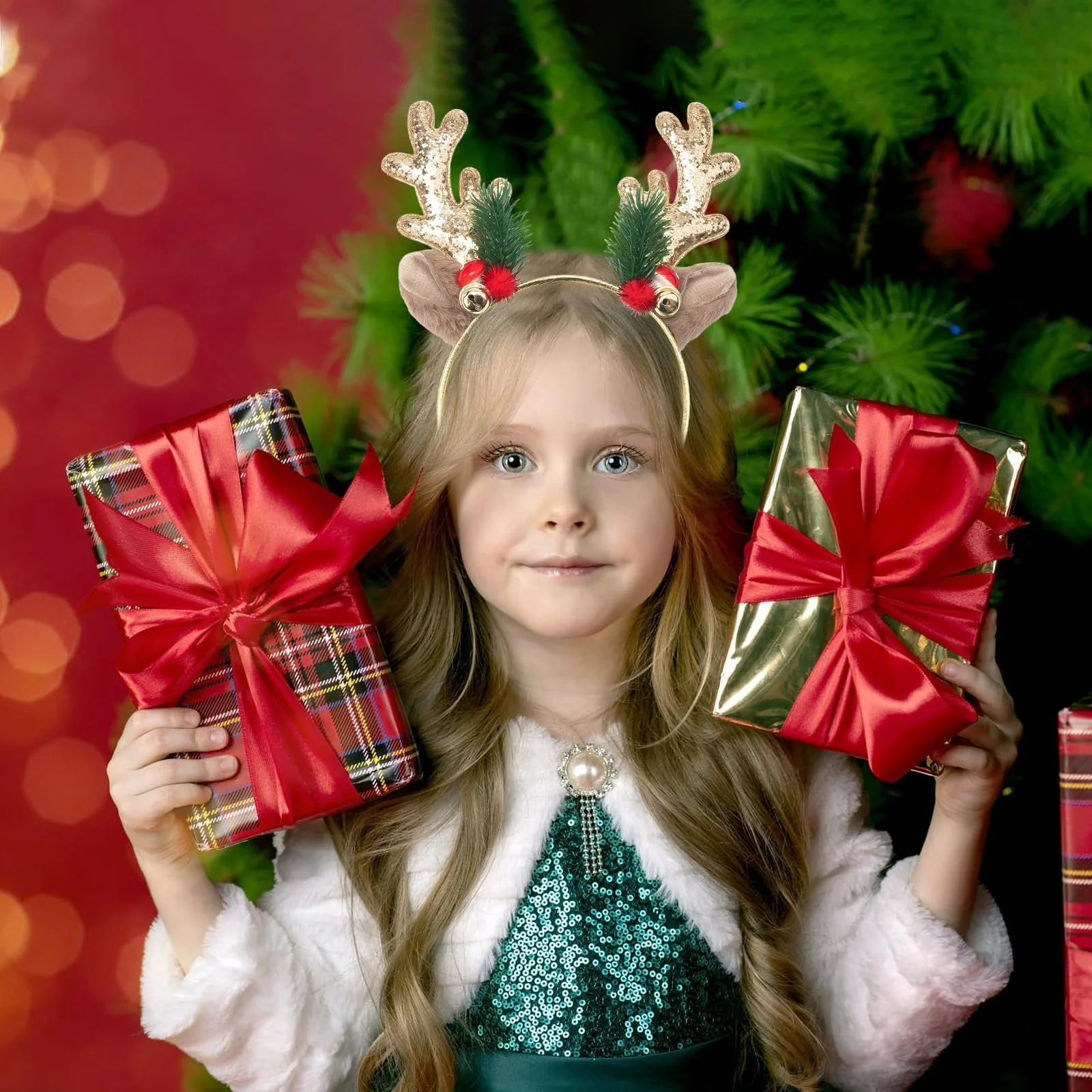 Обруч Різдвяні Оленячі Роги з Дзвіночком, 2 шт, фото №4