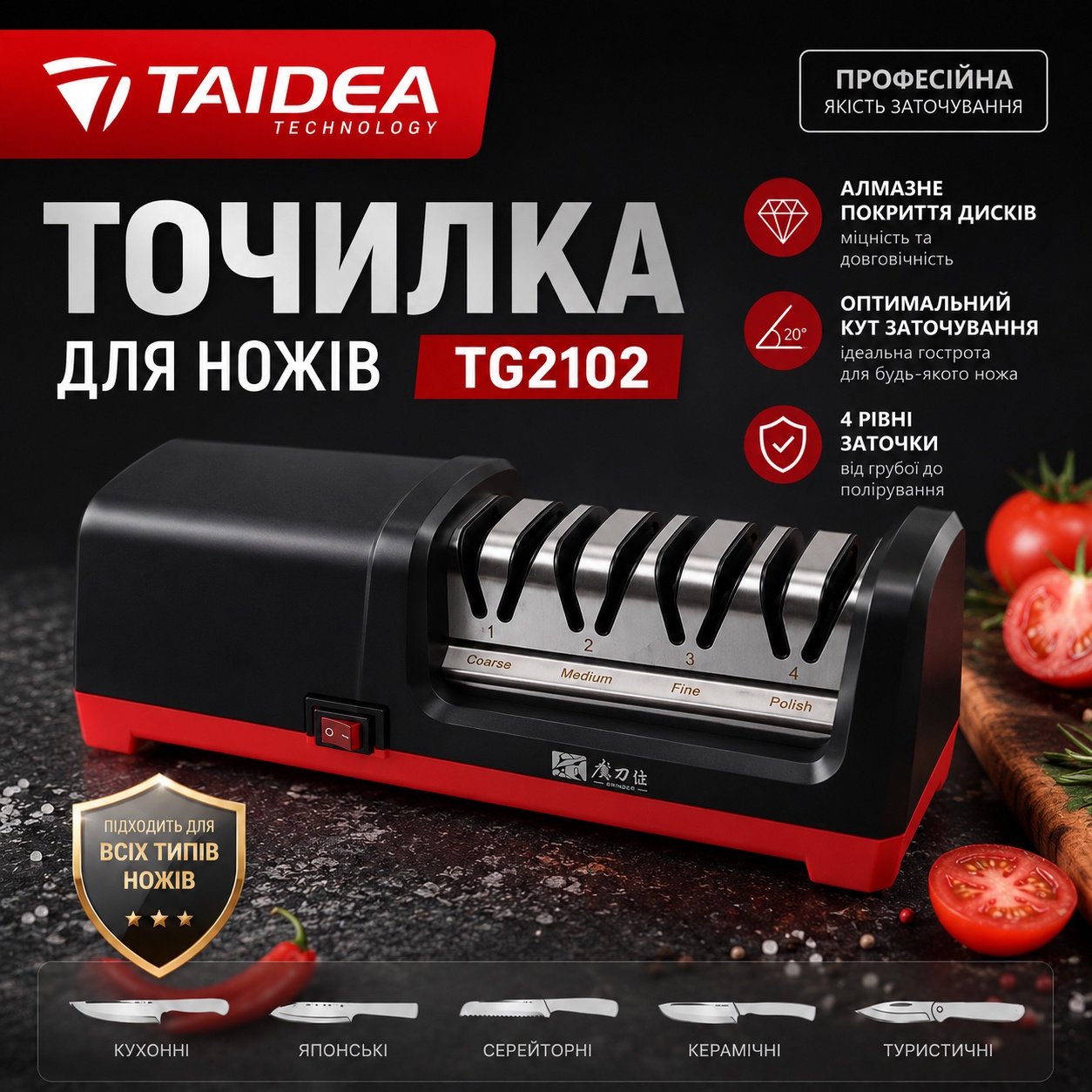 Точилка для ножів Taidea TG2102 для керамічних та сталевих ножів, фото №1