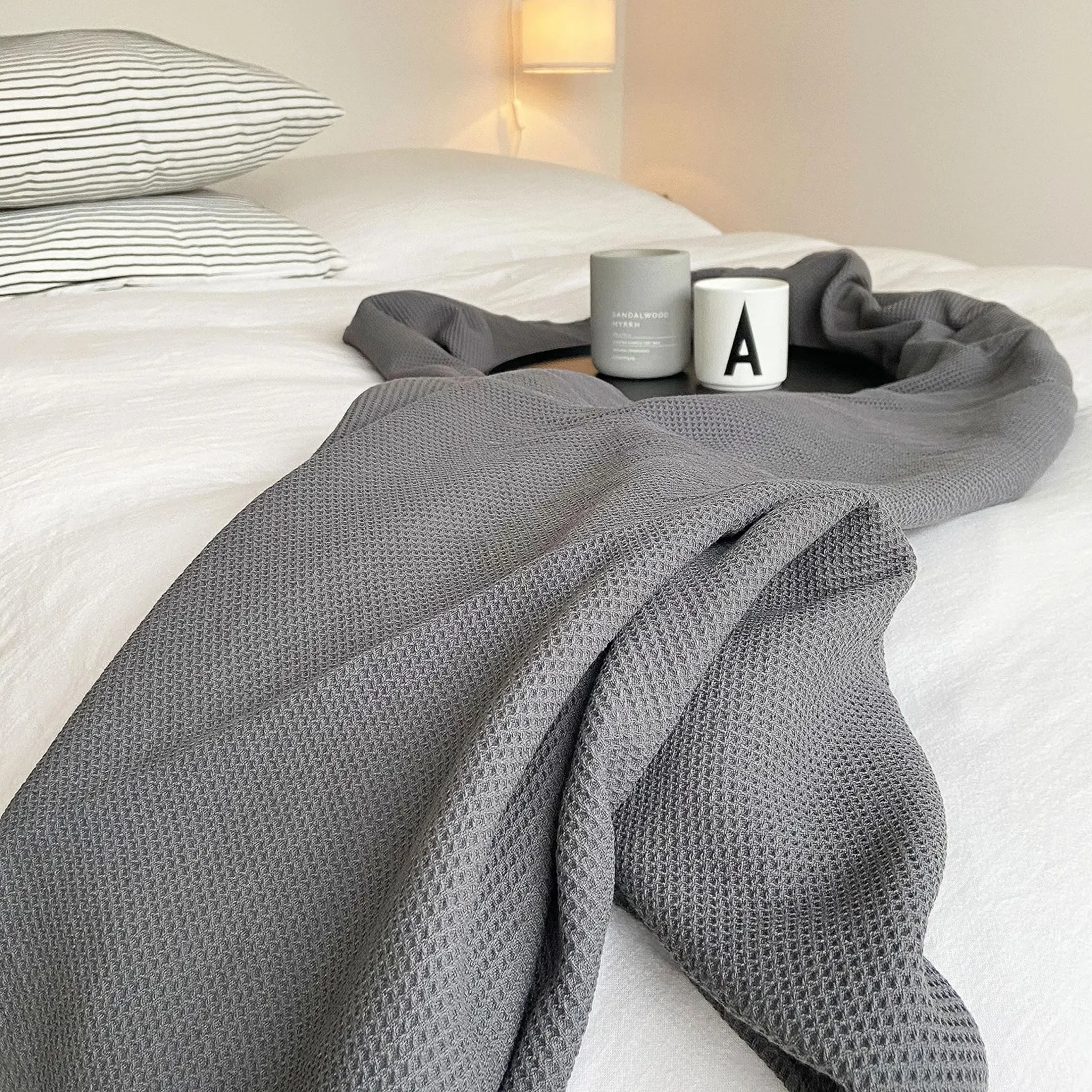 ZOLLNER Вафельное одеяло пике, 150 x 200 см, Хлопок, Дышащее, Серое, фото №3