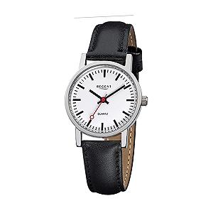 Женские часы Regent URF824 Аналоговые Кожаный Ремешок Черный Кварцевые часы Белый Циферблат, Ремешок. - Фото 1