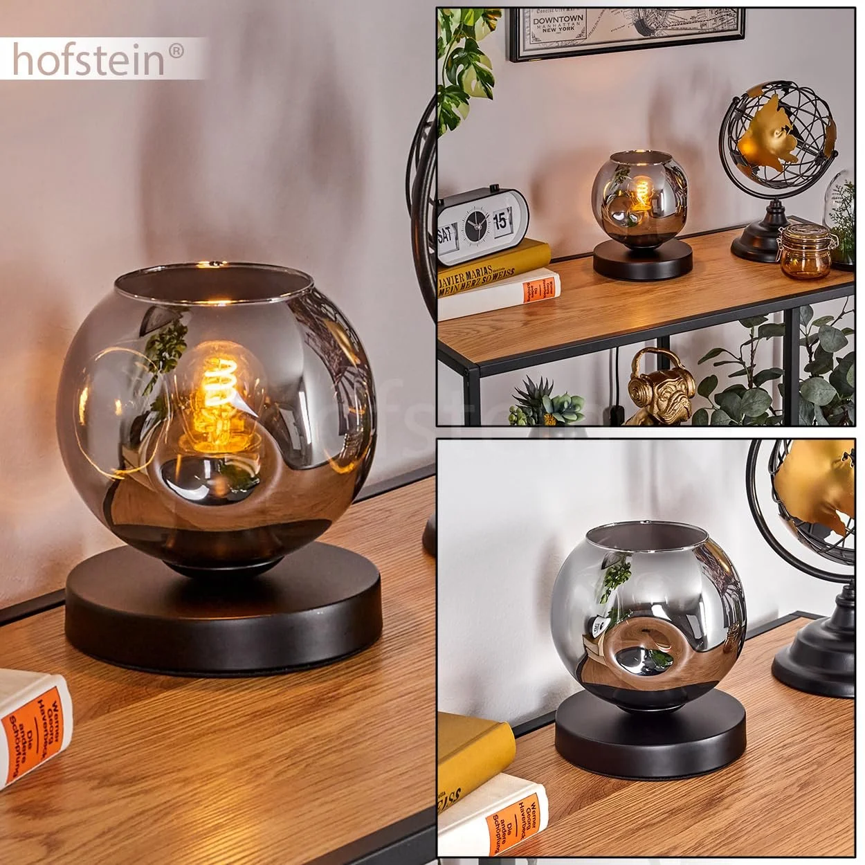 Настільна лампа Ripoll Метал/Скло 15 см E27 Чорний/Димчастий, фото №2