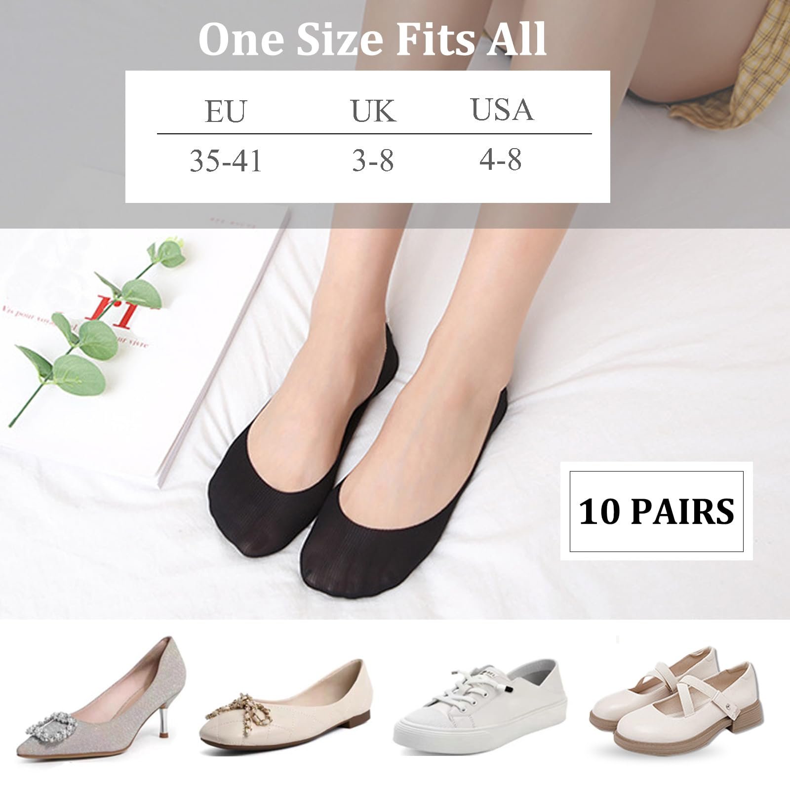 Балетки Носки KEYRI 10 пар Женские, Невидимые носки для тренировок, Короткие носки, Нескользящие носки для тренировок, Носки для балерин, Один размер, фото №1