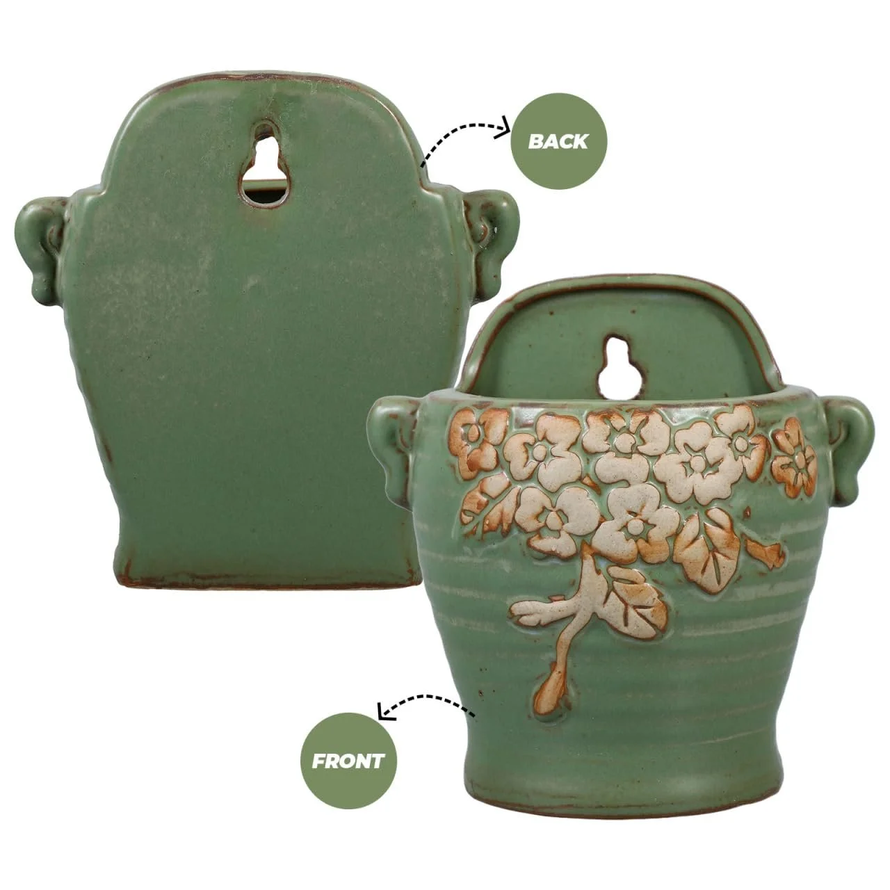 Квітковий горщик настінний керамічний у стилі ретро для сукулентів та кактусів, фото №2