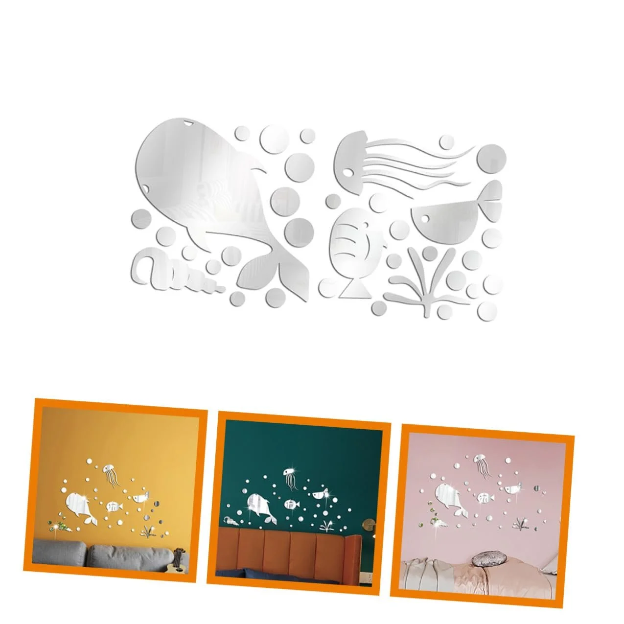 Наклейка на стіну KOMBIUDA Акрилове Дзеркало Морська тварина Самоклеюча Срібна Медуза, фото №3