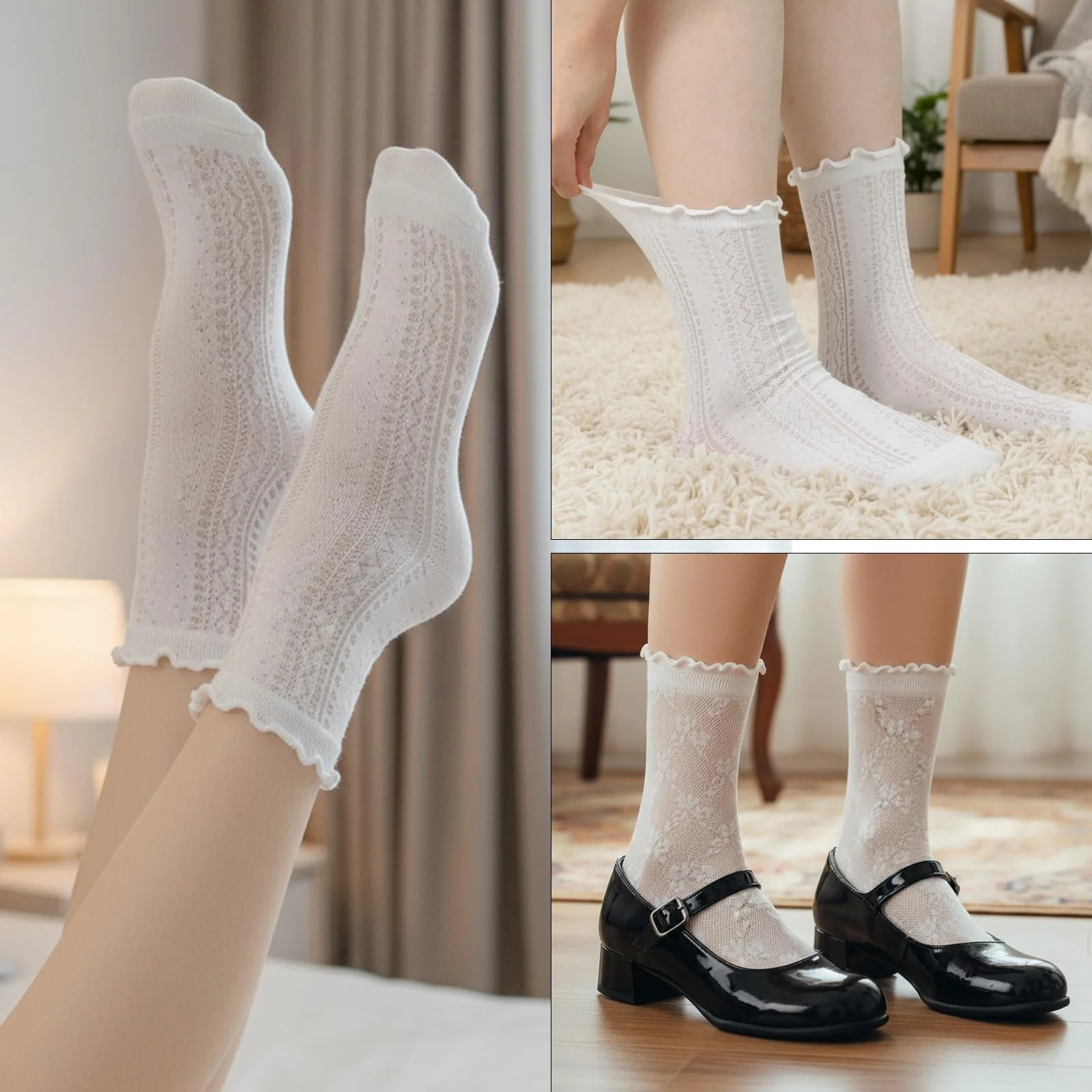 Носки Ouligay с рюшами, хлопковые, белые, 3 пары, размер 36-42, фото №3 Носки Ouligay с рюшами, хлопковые, белые, 3 пары, размер 36-42, фото №3