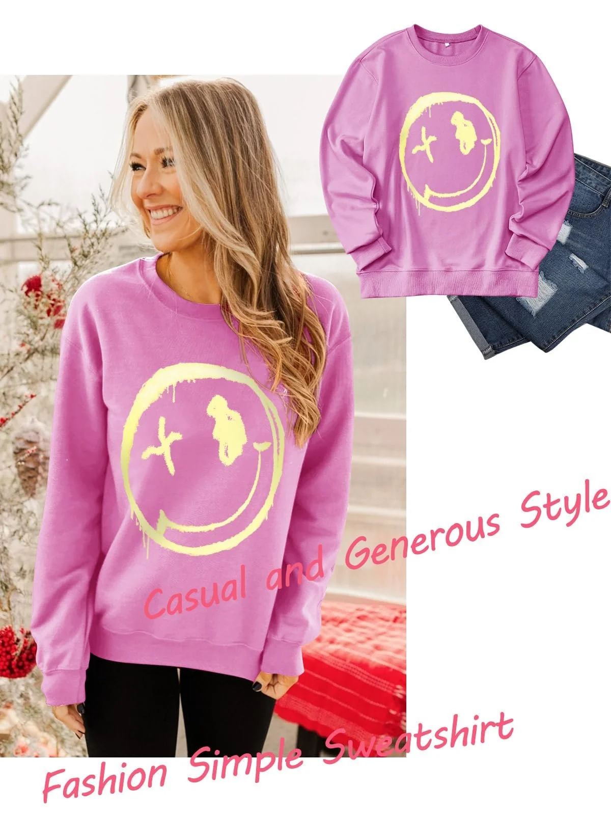 Женская Толстовка WIEIYM С Круглым Вырезом, Длинными Рукавами, Графическим Принтом В Виде Смайлика, Базовая Повседневная Кофта S-XXL, фото №4
