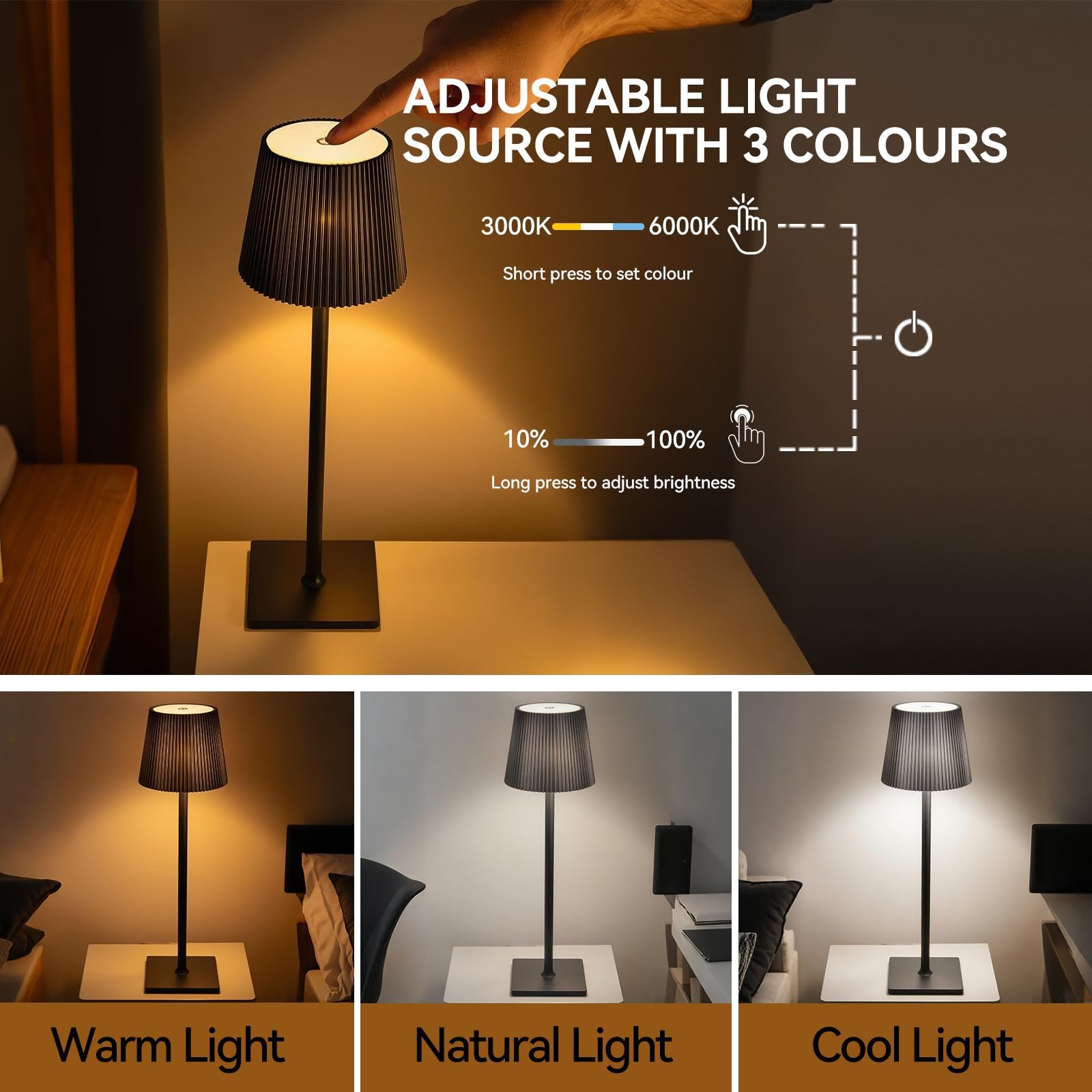 Настільна лампа Xiake Комплект 2 шт. LED димована 2700K-6000K IP54 водонепроникна Чорна, фото №3