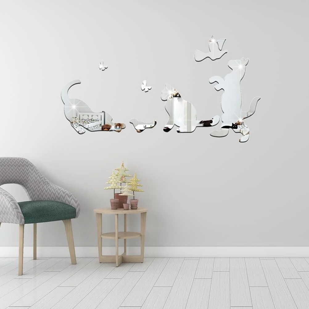 Наклейка на стіну Vosarea Mirror Cat акрилова срібляста, фото №6 Наклейка на стіну Vosarea Mirror Cat акрилова срібляста, фото №6