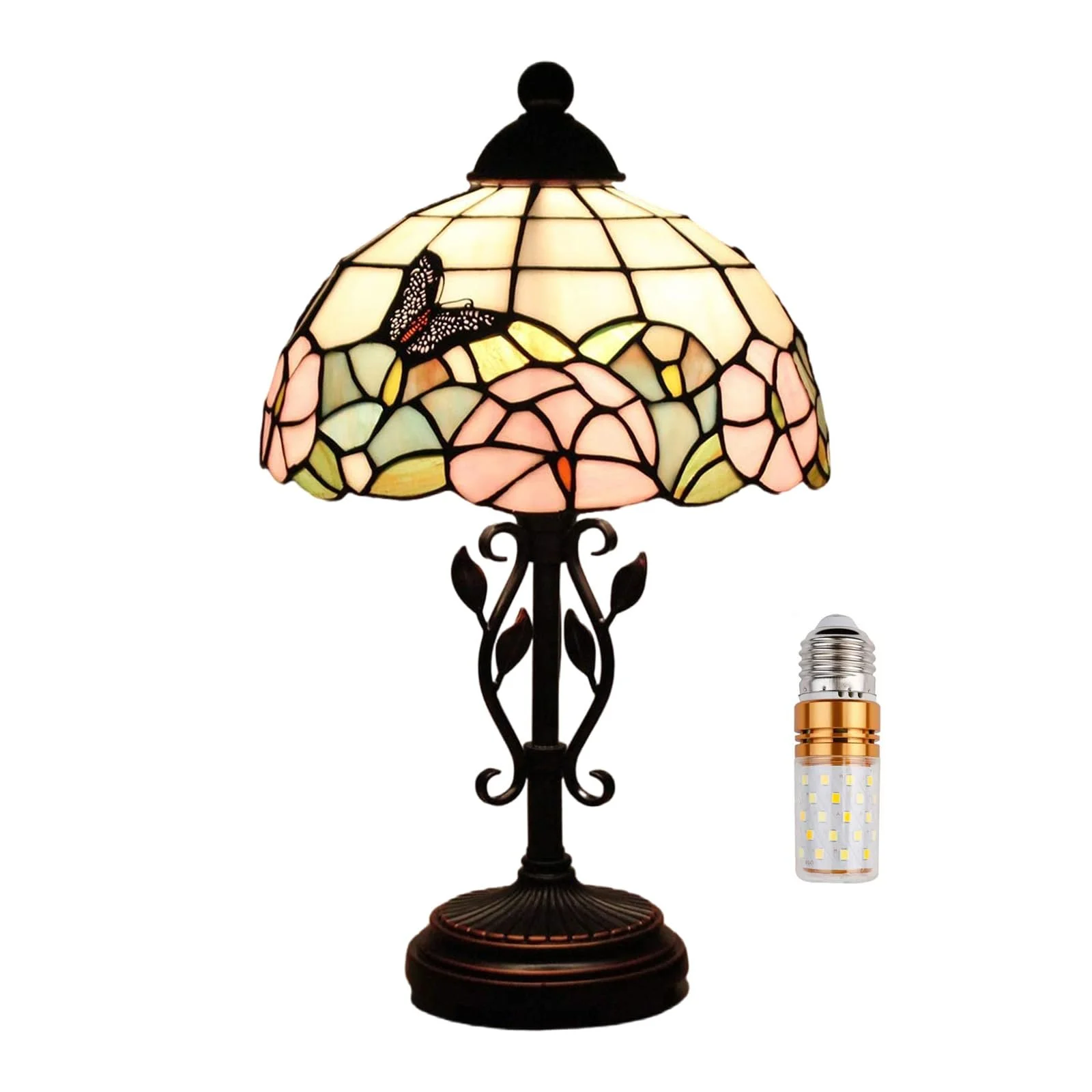 Настільна лампа Kinbolas Tiffany Style Butterfly Кольорове скло Основа зі смоли E27 25 см, фото №1