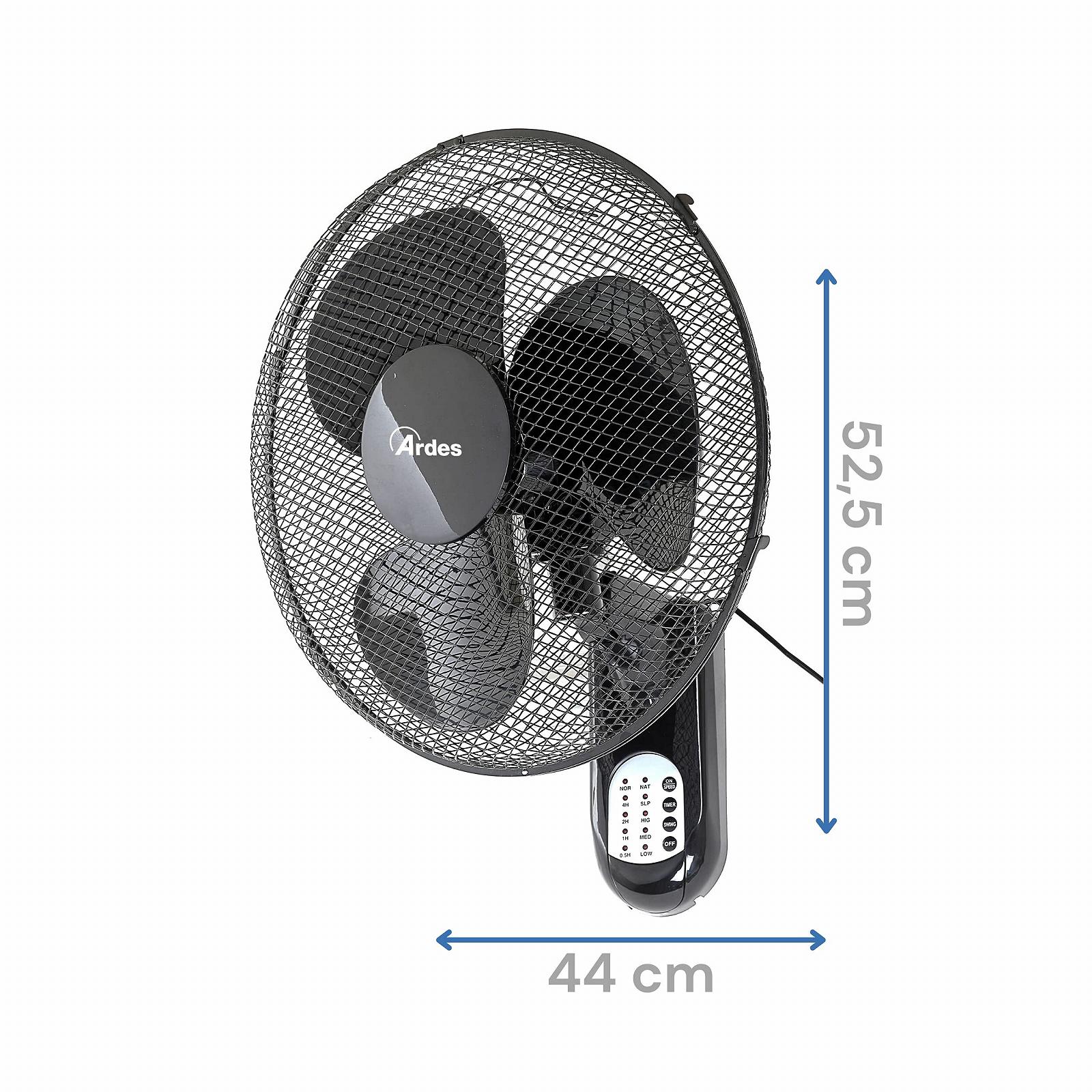Вентилятор настенный ARDES AR5W40R, 40 см, с 3 вращающимися лопастями, с пультом дистанционного управления, автоматическим колебанием, регулируемым таймером и 3 уровнями скорости, черный, фото №3