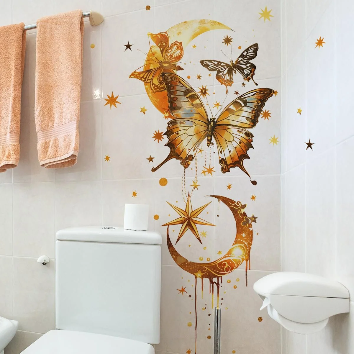 Наклейка на стіну Метелик Місяць Зірка Водонепроникна Вінілова Знімна Золота, фото №5
