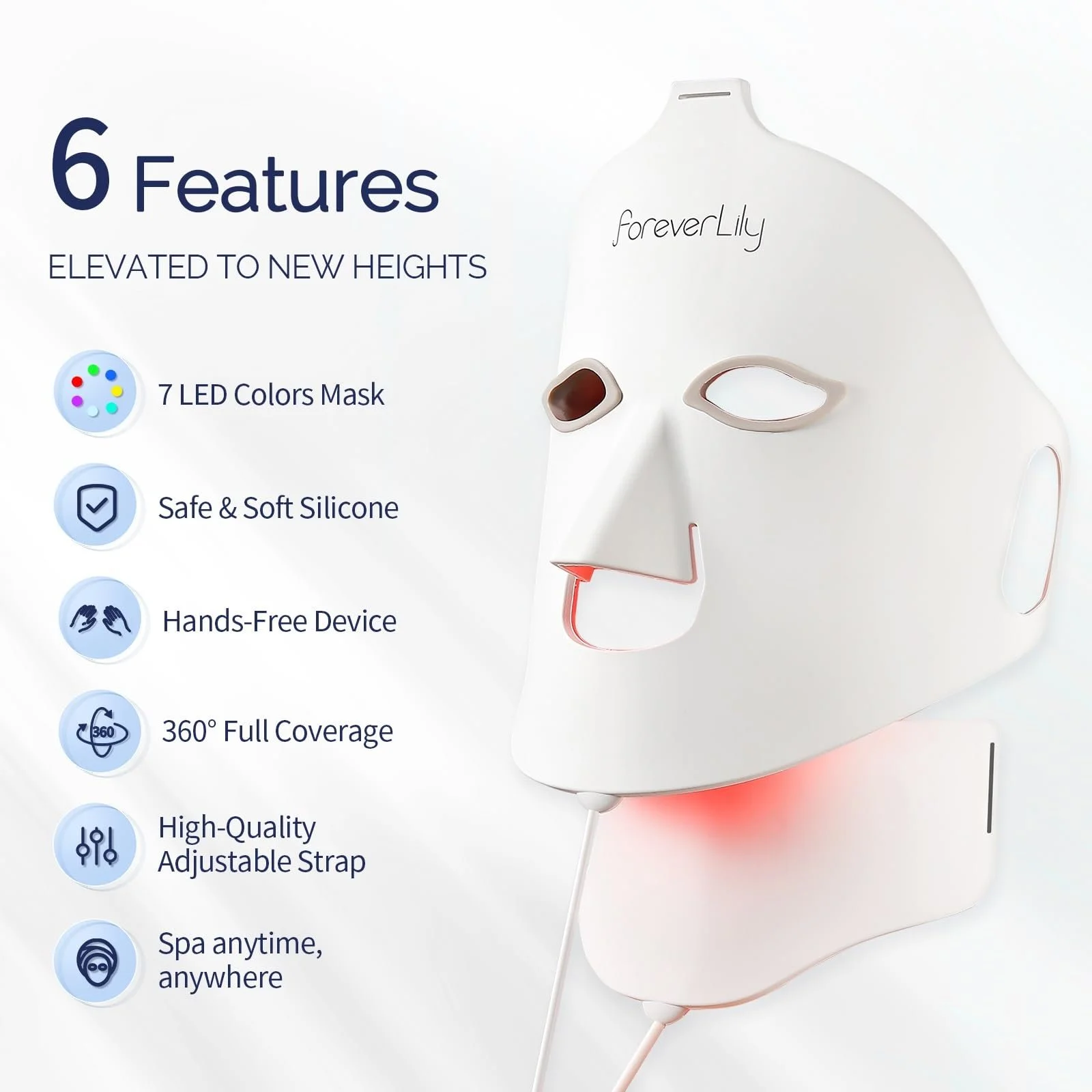 LED Маска для світлової терапії обличчя, Маска для червоної світлової терапії, 7-кольорова LED маска для обличчя та шиї, фото №4