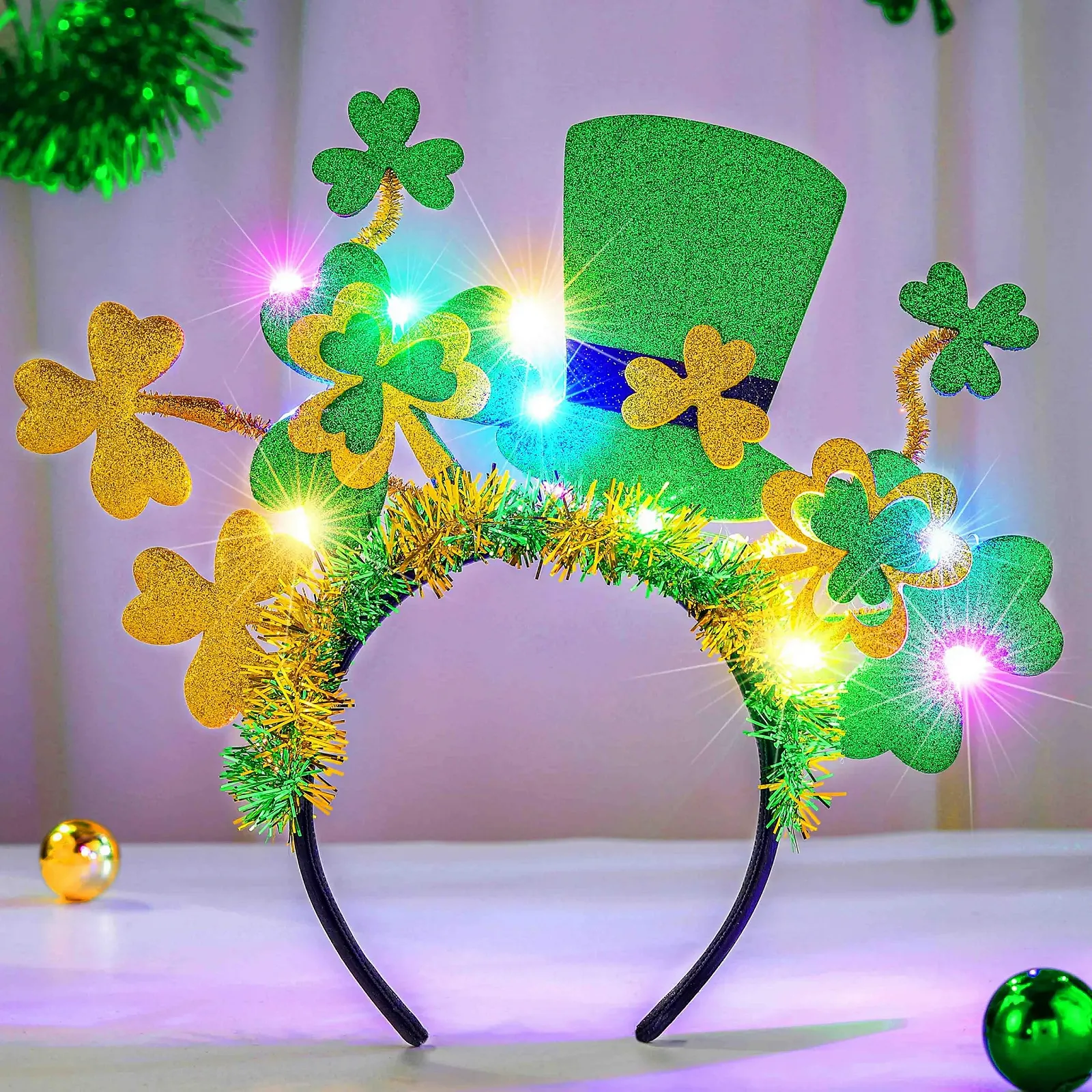 Обруч для волосся Св. Патрика Luminous LED Зелений конюшина для жінок, фото №1 Обруч для волосся Св. Патрика Luminous LED Зелений конюшина для жінок, фото №1