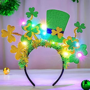 Обруч для волос Св. Патрика Luminous LED Зеленый клевер для женщин - Фото 1