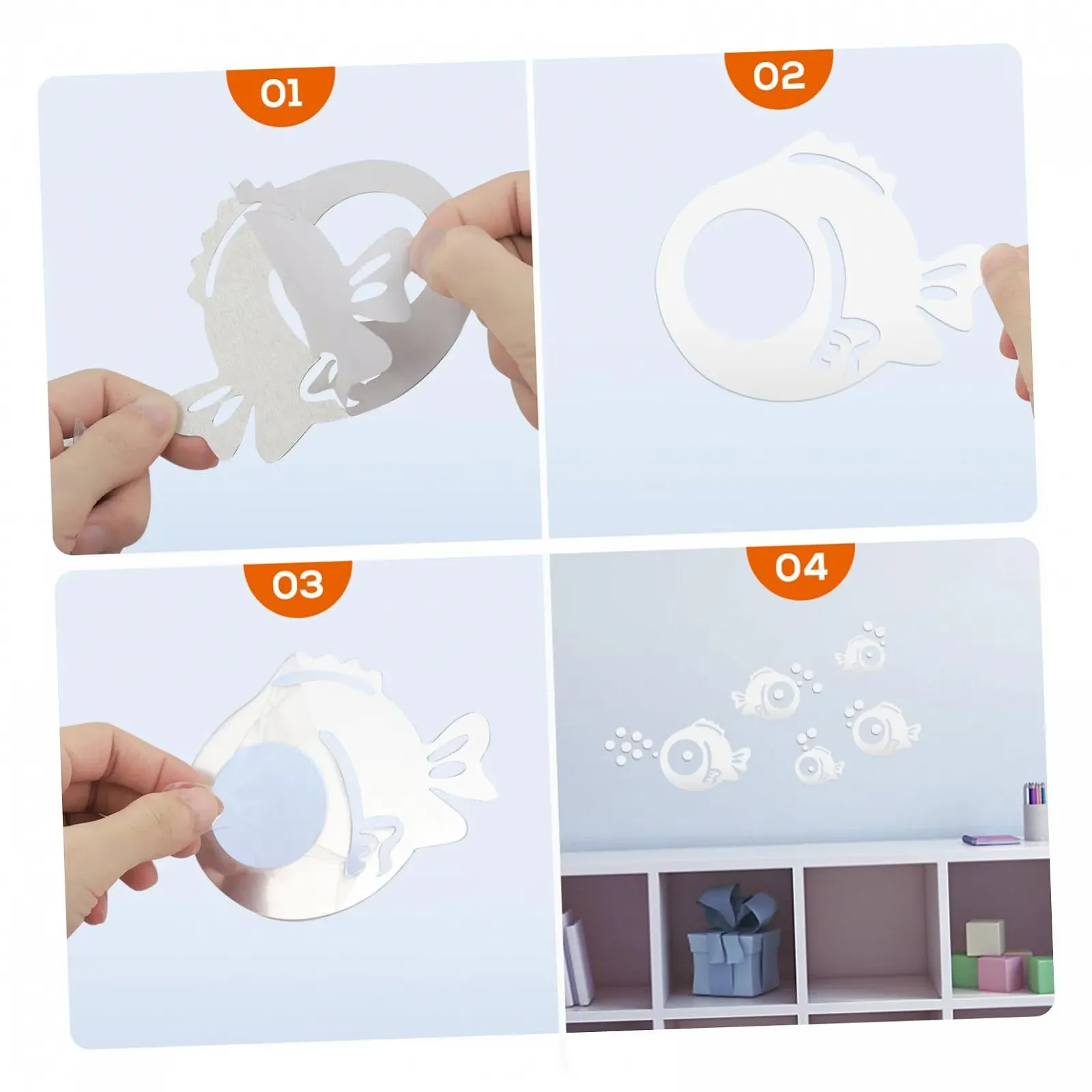 Наклейка на стіну BESPORTBLE Fish and Bubbles Mirror 3D Acrylic Водонепроникна Сріблястий, фото №5