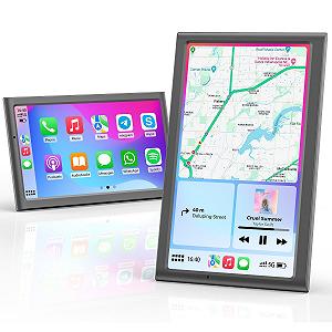 Дисплей для автомобиля Krunia 7 дюймов беспроводной портативный 60FPS Apple CarPlay и Android Car, альбомный и портретный формат, Mirror Link, Bluetooth, голосовое управление, GPS-навигация, опциональная камера заднего вида - Фото 1