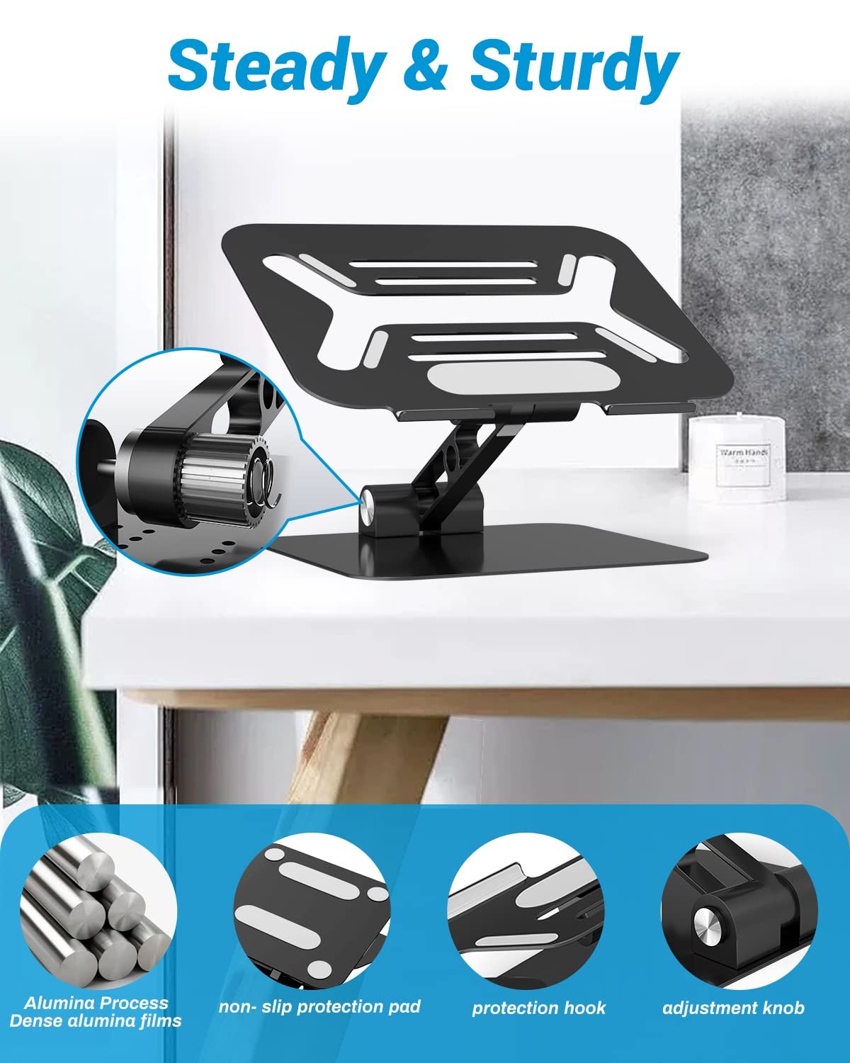 Подставка для ноутбука, регулируемая по высоте, эргономичная алюминиевая, складная вентилируемая подставка для ноутбуков MacBook, Dell, Lenovo, HP, Samsung, Acer и Huawei (10-17.3 дюймов), фото №2