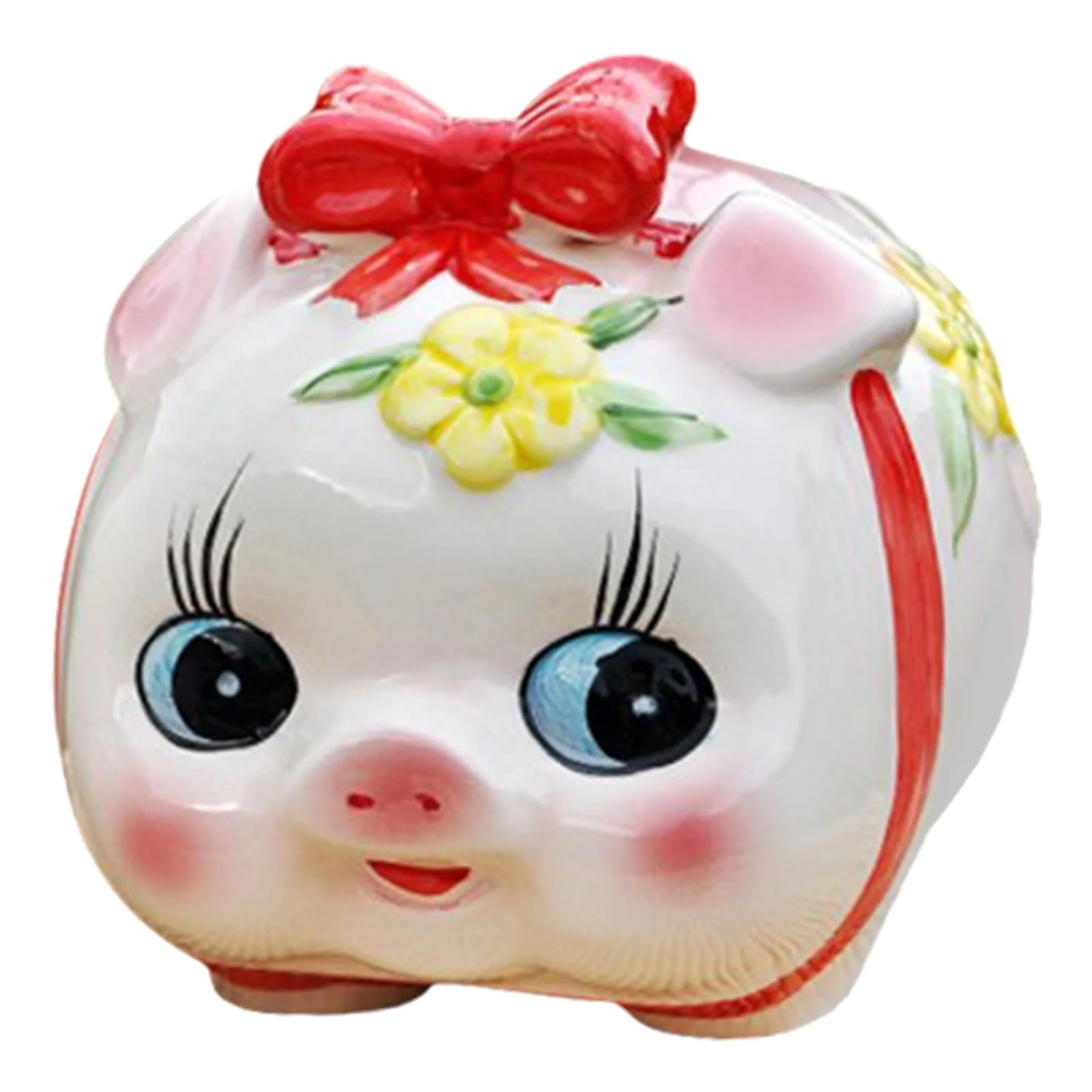Скарбничка керамічна Ceramic Piggy Bank Порося з квітами червона, фото №1
