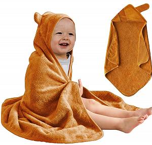 Рушник дитячий з капюшоном STOFIA Organic Cotton and Bamboo Fibre 80 x 80 см, 500 gsm (охра жовта) - Фото 1