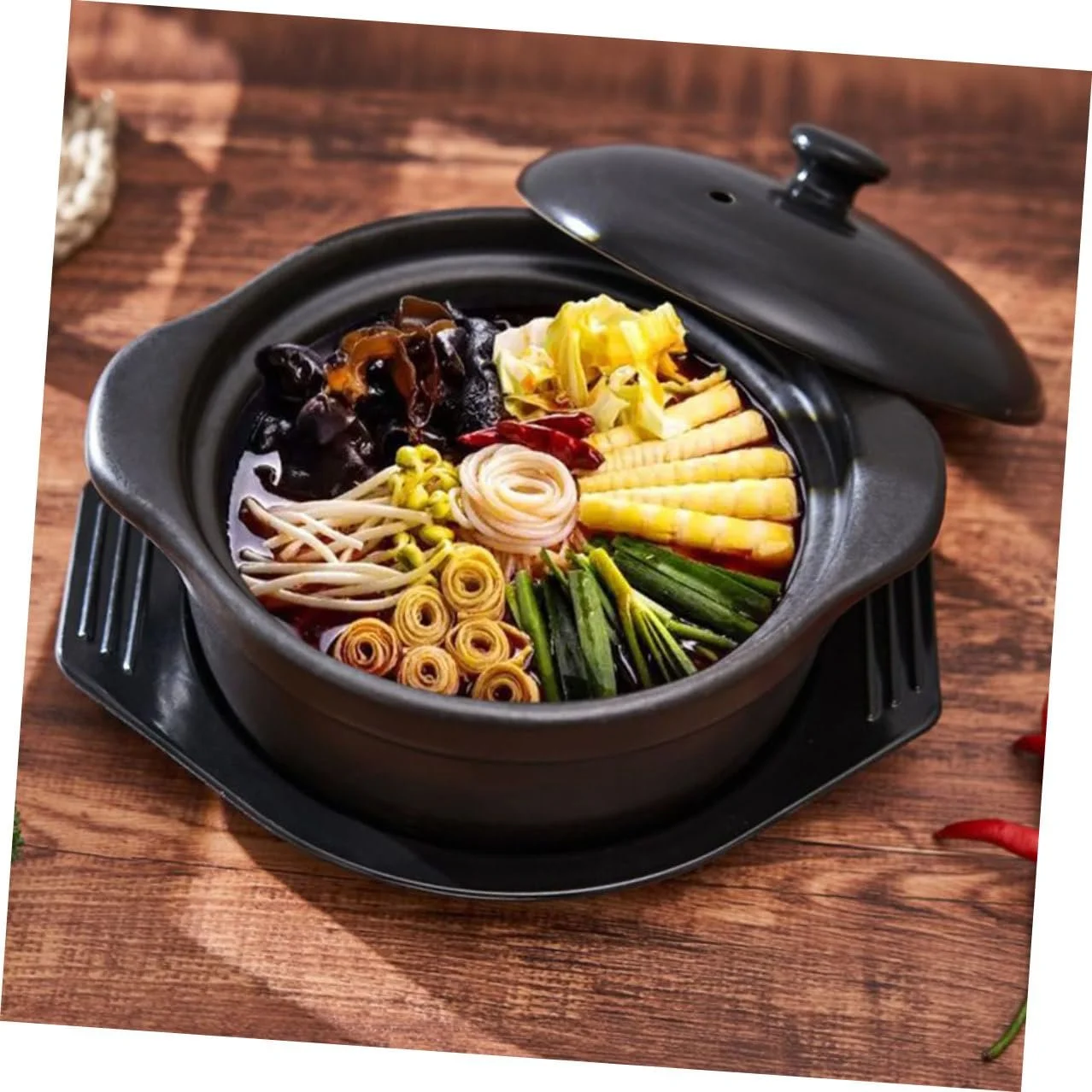 Кастрюля GALPADA керамическая с крышкой термостойкая черная, фото №6