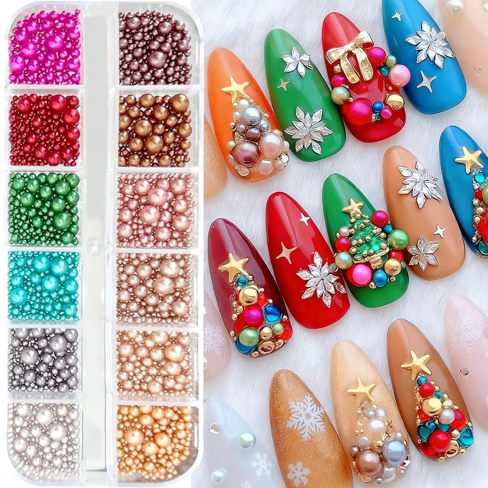 Намистини для дизайну нігтів Різдвяні, 12 кольорів, фото №1