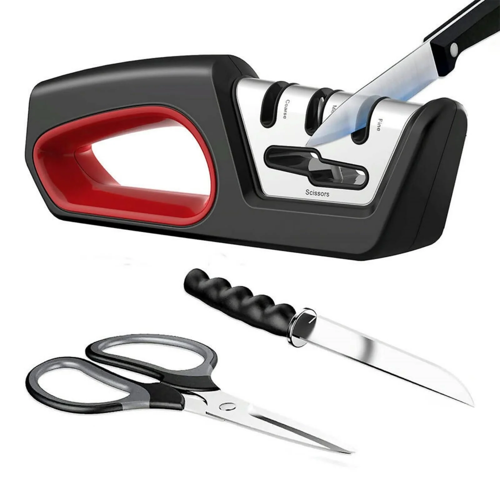 Точилка для ножів Snapbuy Professional 4 в 1 ручна для ножів та ножиць чорна, фото №6