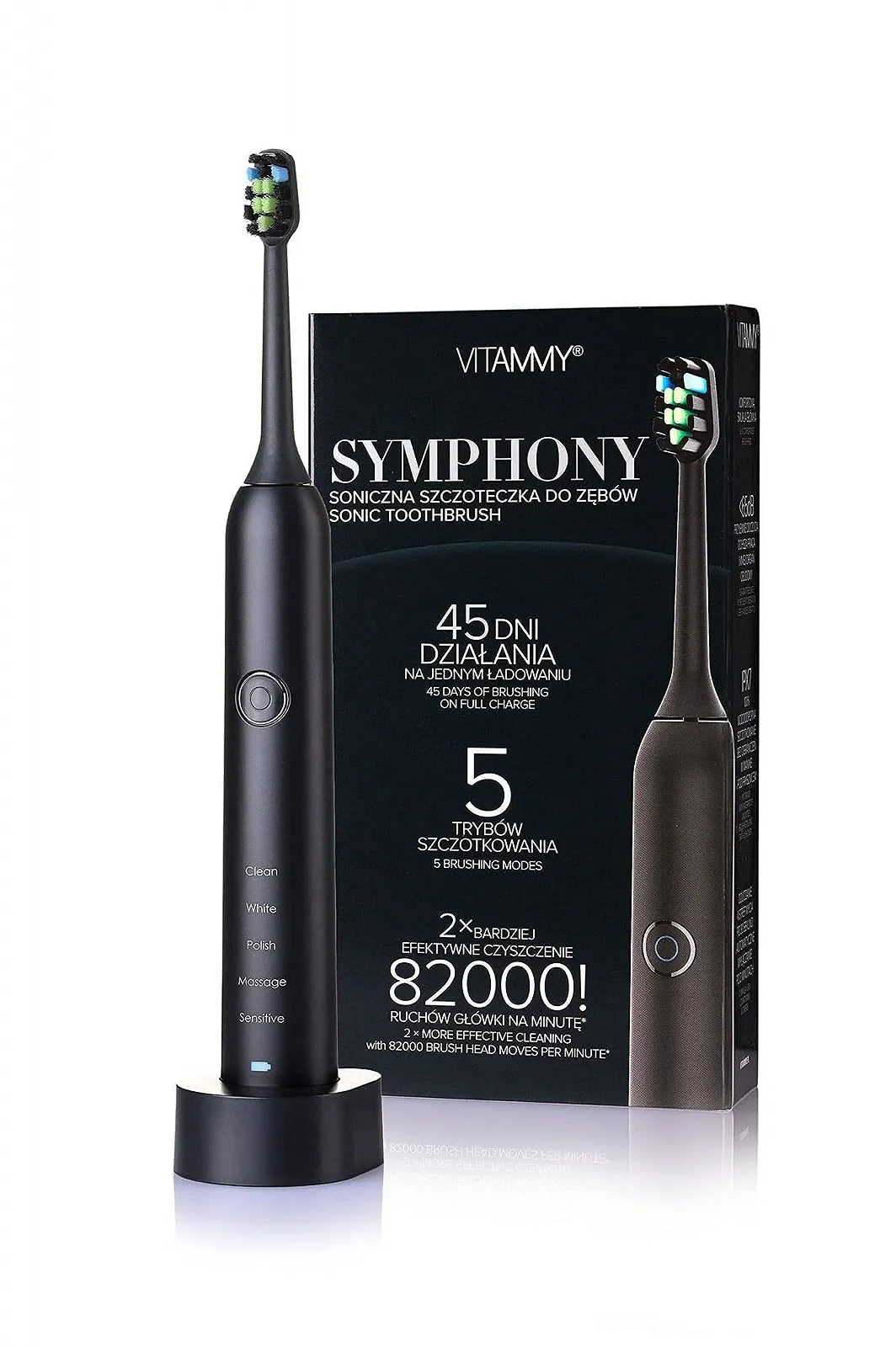 Электрическая звуковая зубная щетка VITAMMY Symphony 5 режимов 82000 об/мин Black, фото №1