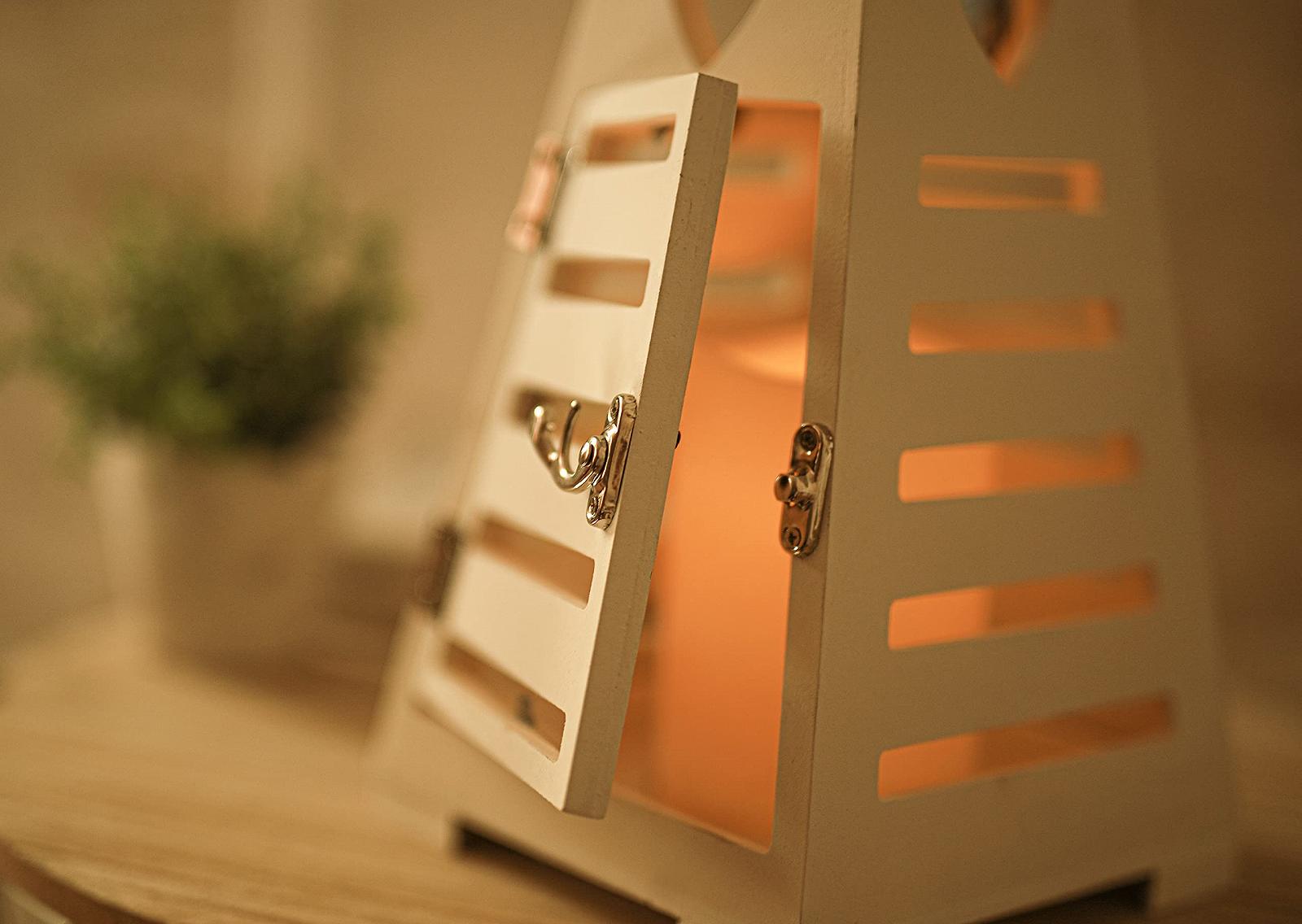 Ліхтар Марко Пол LED Білий Серце З деревини Безполуменевий тримач свічки піраміда Декор дому Рустикальний Вільностоячий Попередньо освітлений Інтер'єрний декор Підвісний Працює на батареях, фото №2