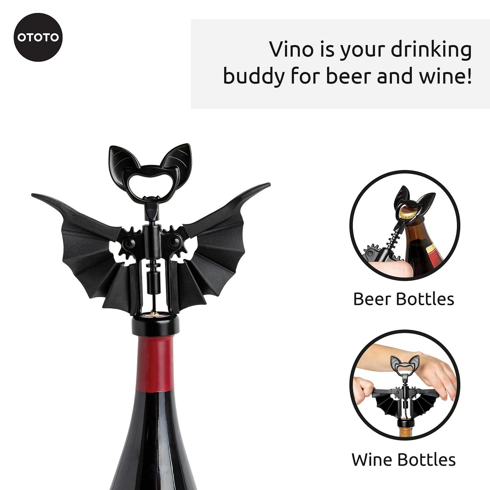 Штопор 2-в-1 OTOTO Vino Bat, Черный, фото №3 Штопор 2-в-1 OTOTO Vino Bat, Черный, фото №3