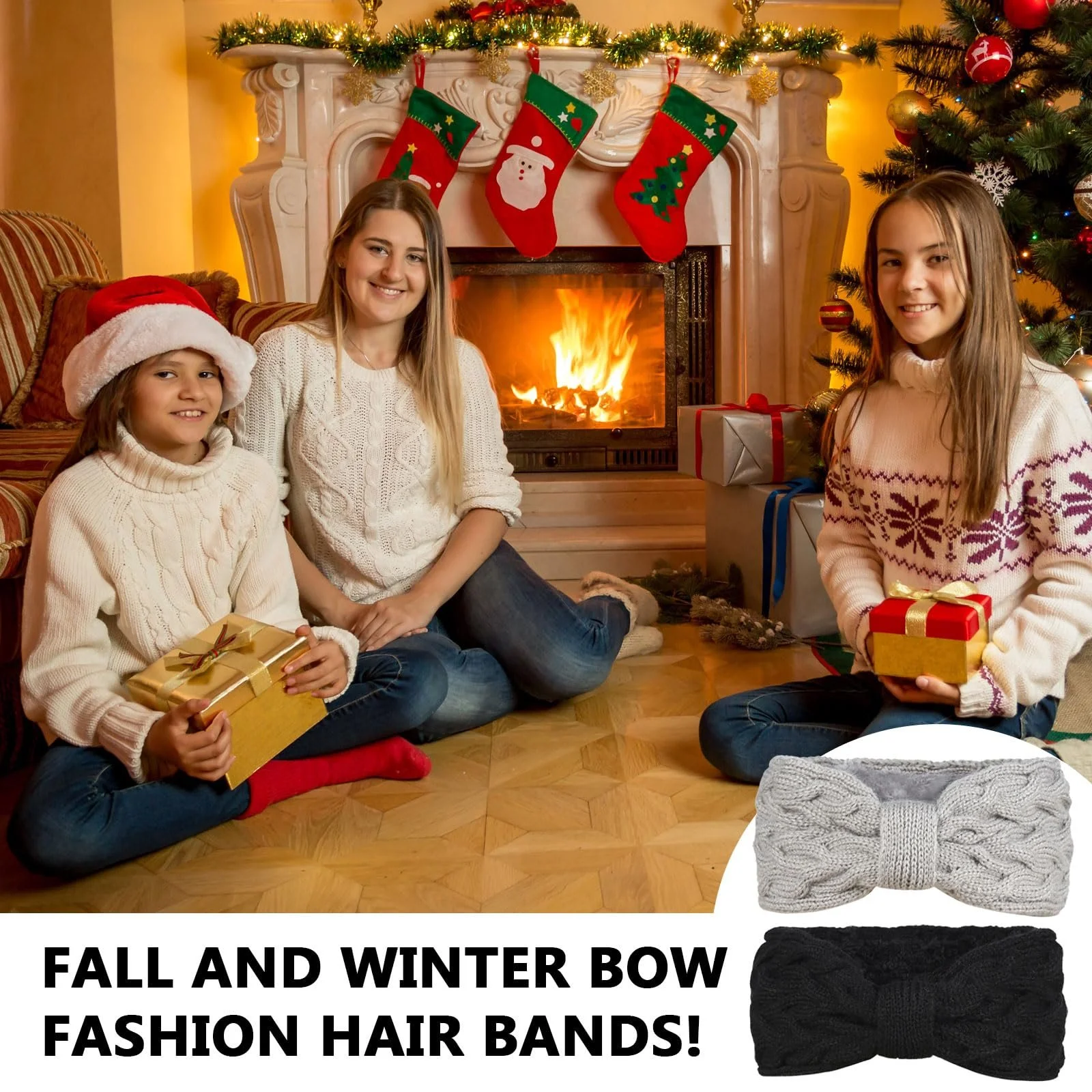 В'язана тканинна еластична пов'язка на голову, чорний і сірий, фото №7