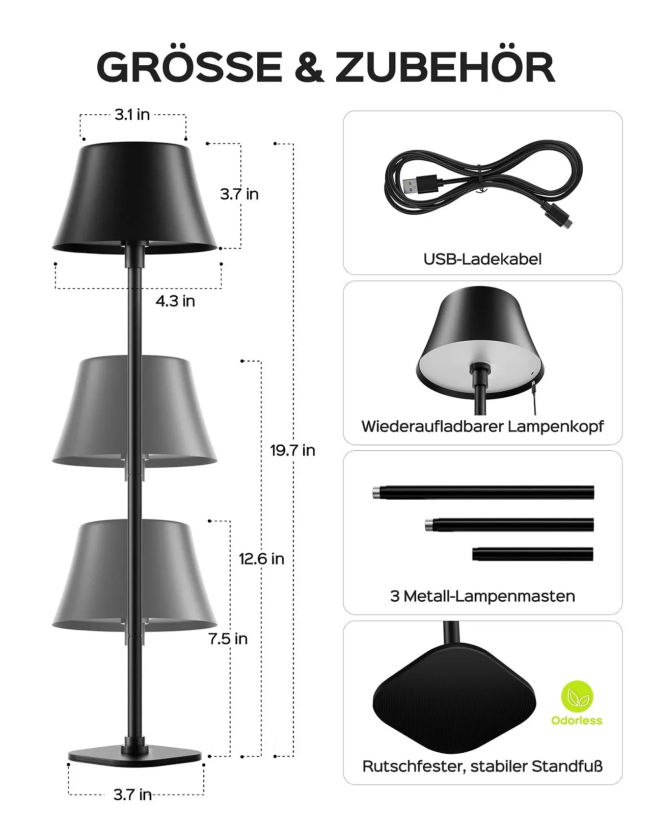 Настільна лампа JACKYLED бездротова 7 рівнів висоти регульована 3 колірні температури диммована акумуляторна 5000 mAh портативна LED водонепроникна, фото №7