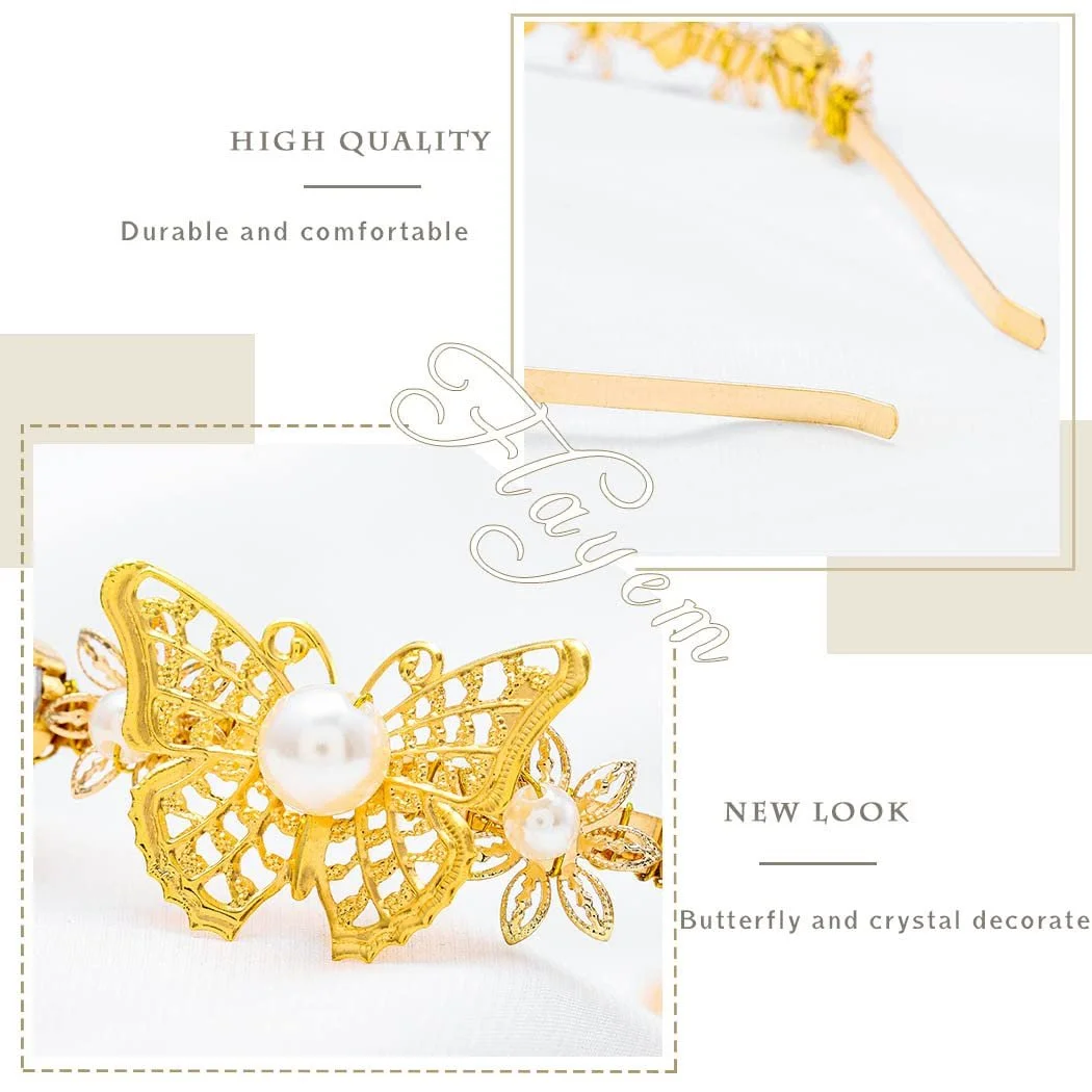 Обруч для волосся з кристалами та метеликами, фото №2