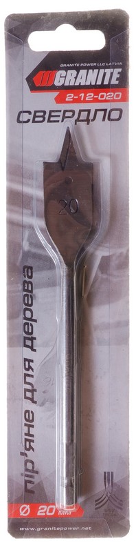 Свердло для дерева GRANITE пір'яне 20х152 мм 6-гранний хвостовик 1/4" 2-12-020, фото №2
