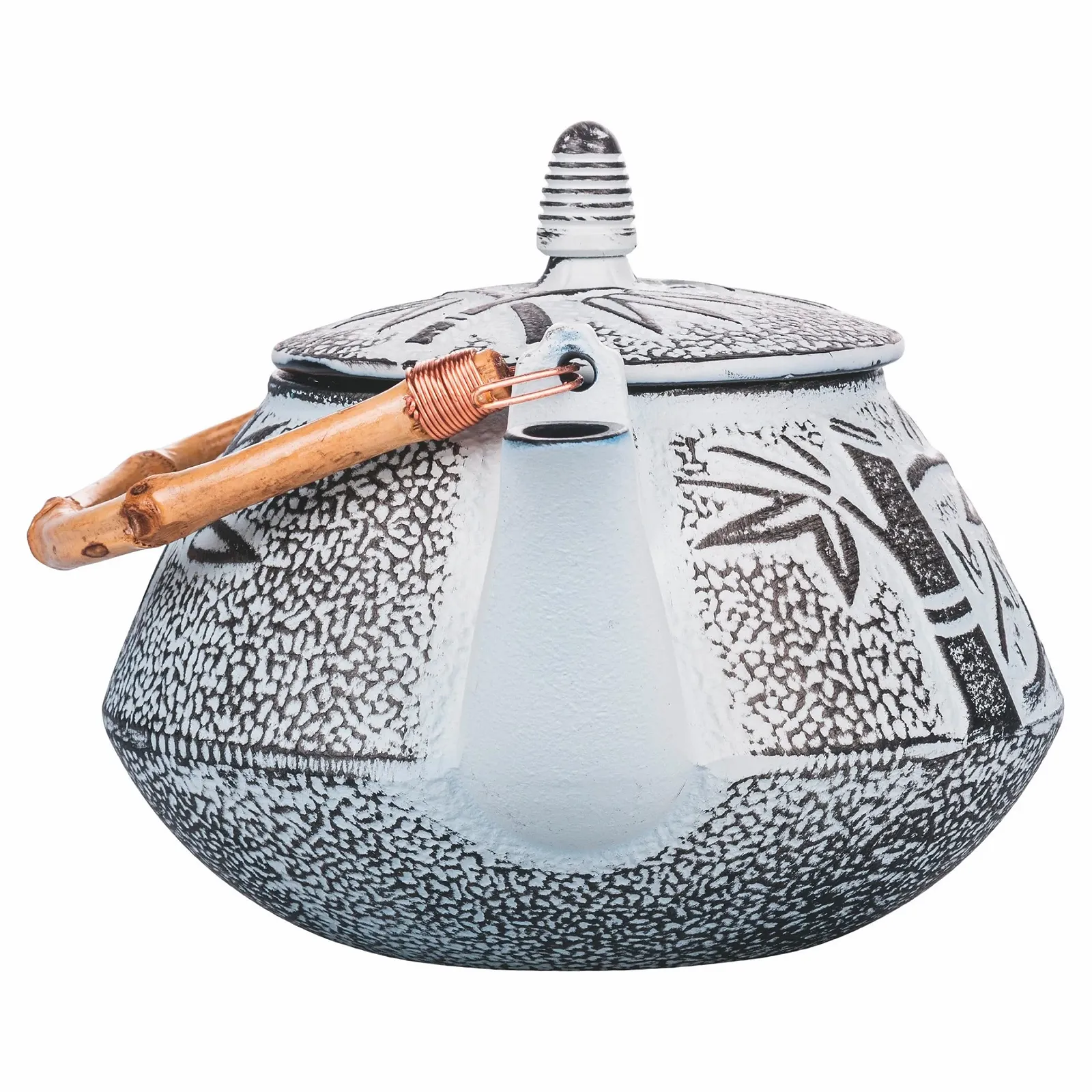 Чайник-заварник Чавунний Bamboo Handle з фільтром з нержавіючої сталі 800 мл Білий, фото №3