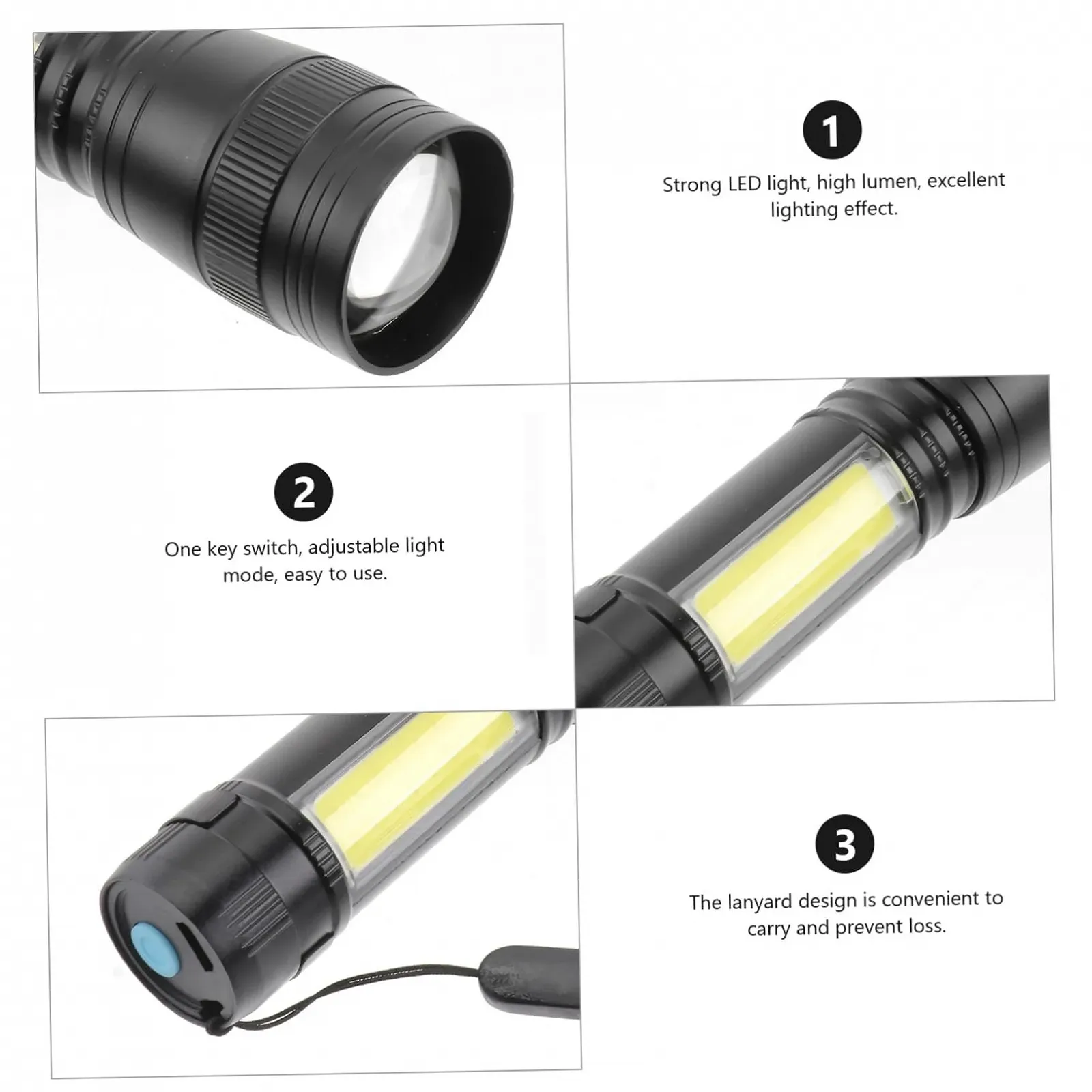 Ліхтар Homsfou Акумуляторний USB З режимами освітлення Портативний Сильний для активного відпочинку, як-от кемпінг і надзвичайні ситуації Чорний, фото №8 Ліхтар Homsfou Акумуляторний USB З режимами освітлення Портативний Сильний для активного відпочинку, як-от кемпінг і надзвичайні ситуації Чорний, фото №8