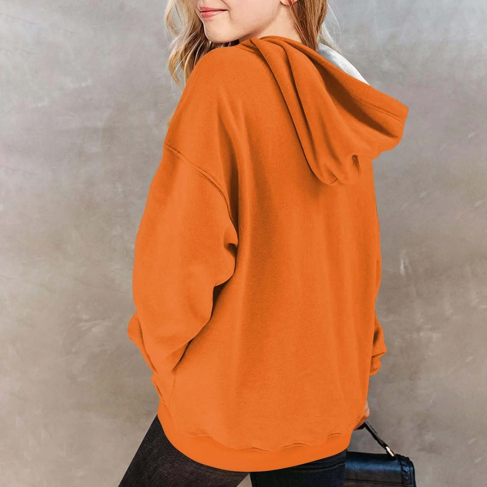 Худи Generisch Oversize для девочек, однотонное худи с длинными рукавами для подростков, мягкая толстовка с передним карманом и свободной посадкой, спортивная одежда для тренировок, бега, куртка с капюшоном для активного отдыха, фото №4