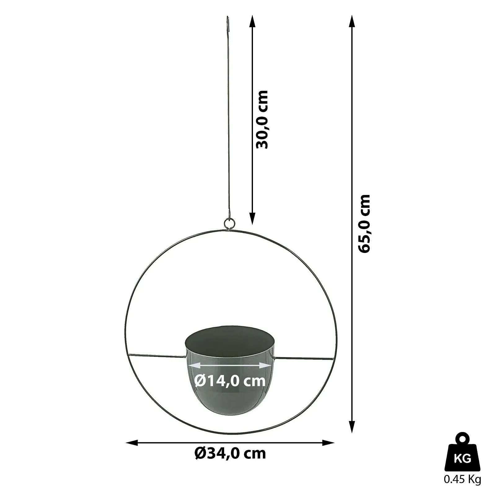 Підвісний кошик Cepewa для квітів металевий Круглий Сірий, фото №3