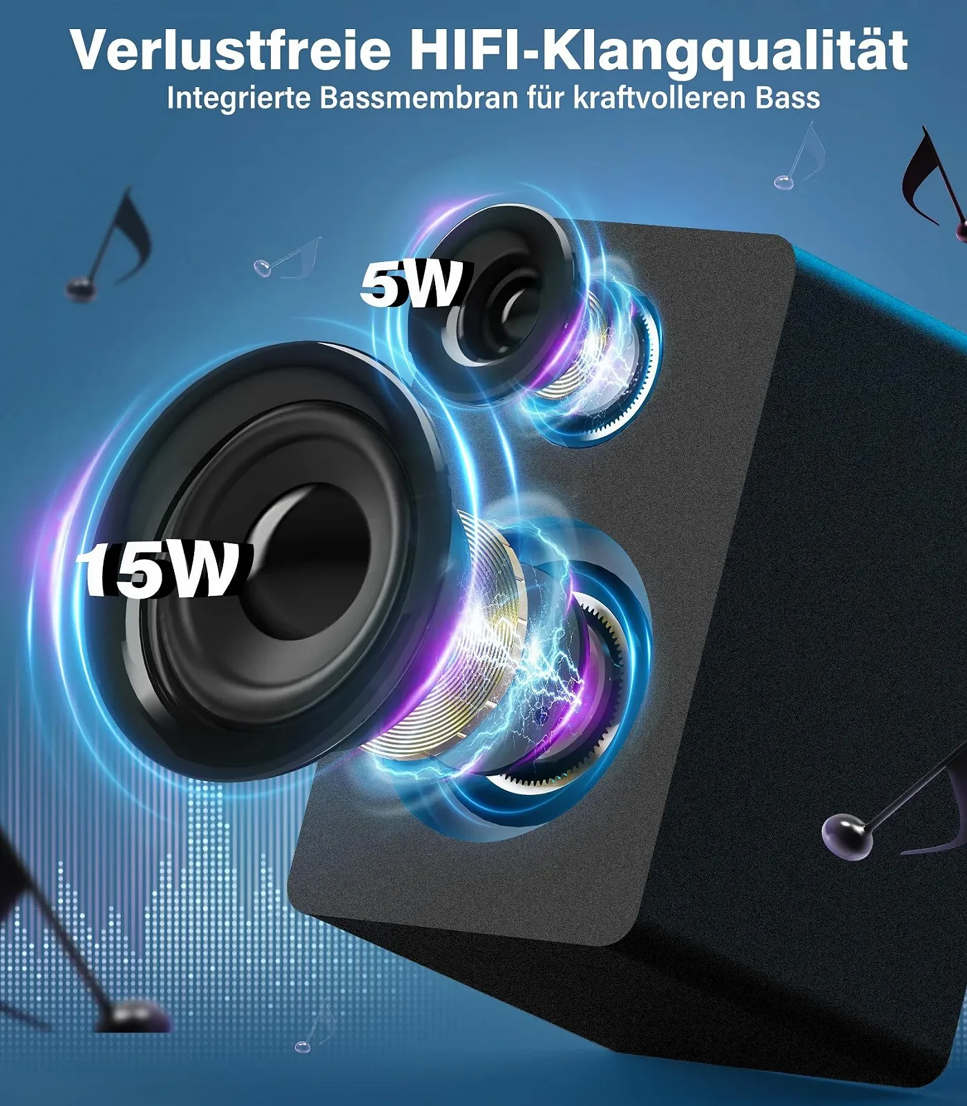 Стереосистема Greadio с CD-плеером и кассетным магнитофоном, динамик 40 Вт, Bluetooth 5.1, компактная с FM-радио/USB/TF/AUX/дистанционным управлением, HiFi музыкальная система Черный, фото №3