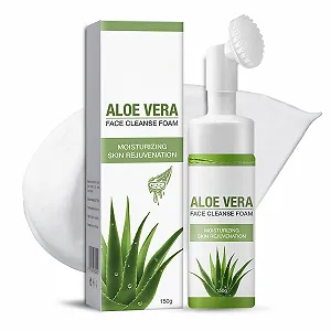 Пенка для умывания Рисовая с силиконовой щеточкой для очищения, для глубокого очищения пор, с аминокислотами для чувствительной и склонной к акне кожи (алоэ вера) - Фото 1