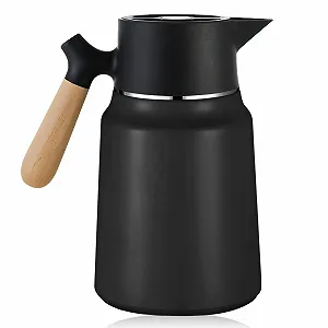 Термос Кофейник 1.5 л Thermos Flask Нержавеющая сталь с деревянной ручкой для чая, кофе, молока synthetic.ua - Фото 1