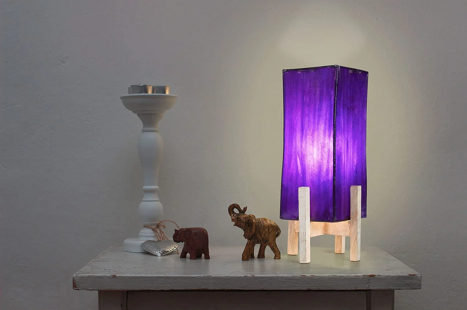 Настільна лампа Janka шкіряна фіолетова з білим каркасом 39 см набір з 2 шт, фото №3