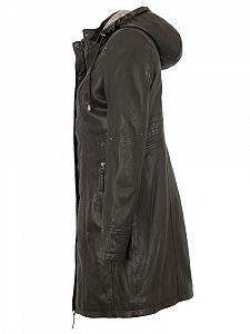 Жіноче пальто зі справжньої шкіри Jilani Nappa з капюшоном, темно-коричневе synthetic.ua - Фото 1