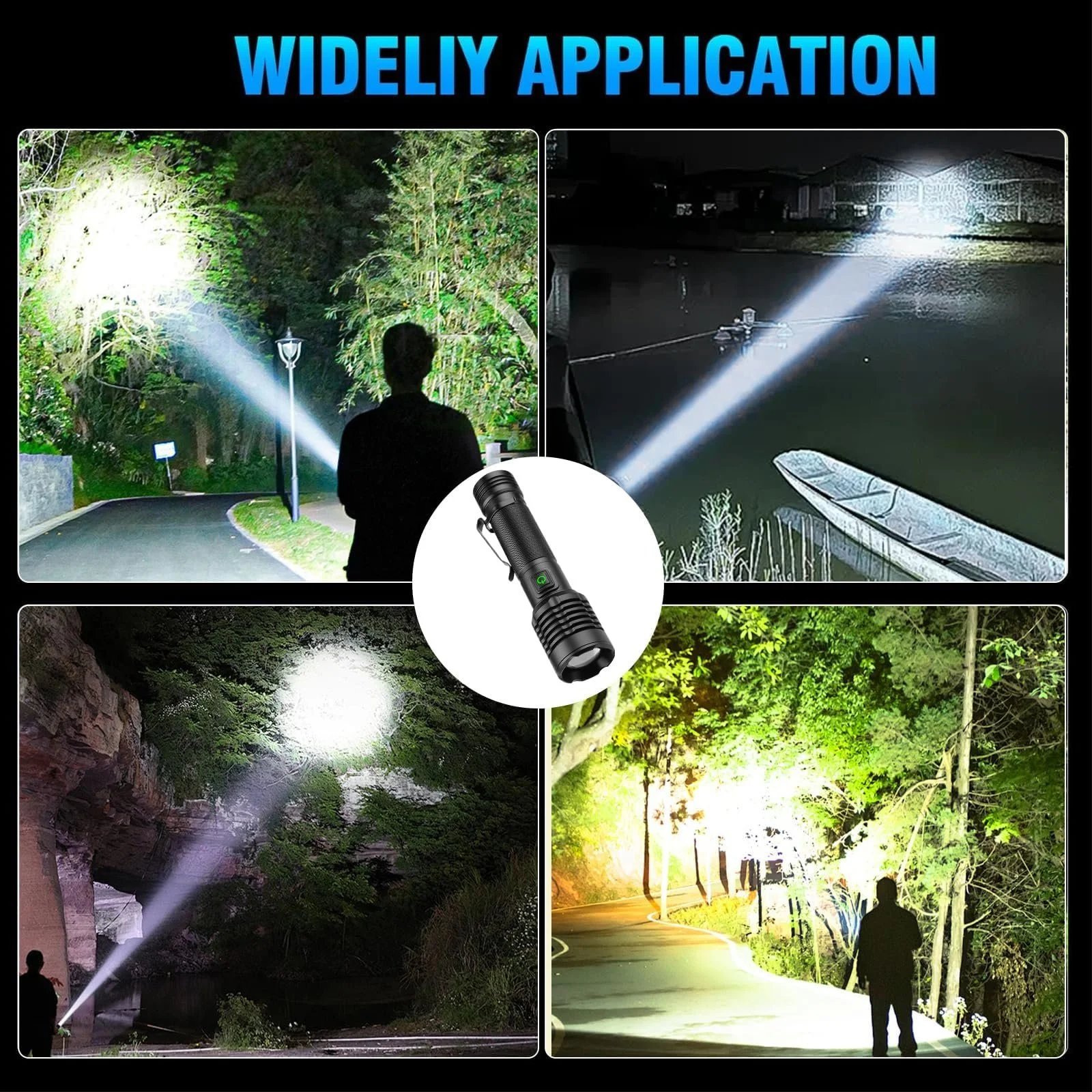 Перезаряджуваний LED ліхтар 2000 люмен тактичний надяскравий з Type-C зарядкою для кемпінгу та походів, фото №8