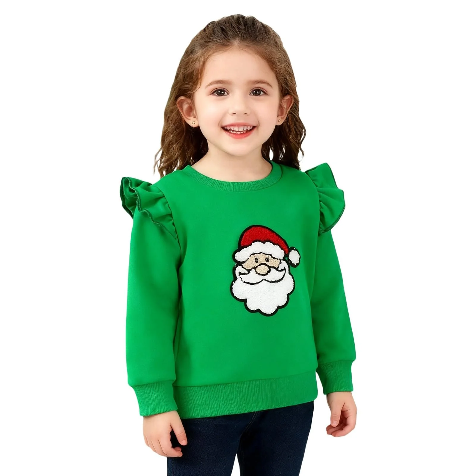 Детский рождественский джемпер с принтом, детская толстовка с длинными рукавами и рукавами-воланами, уютный джемпер для девочек и мальчиков, праздничная одежда, фото №3