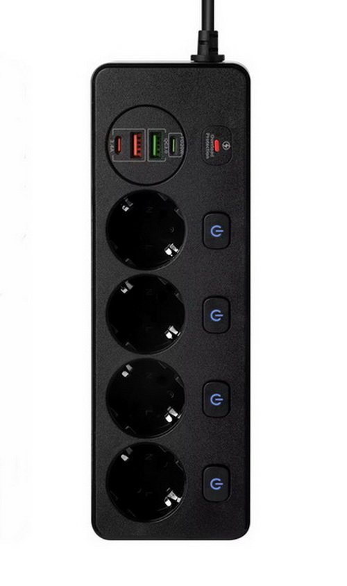 Мережевий фільтр живлення BKL 504 подовжувач 2м на 4 роз'єми 2USB 2Type-C Port, фото №1