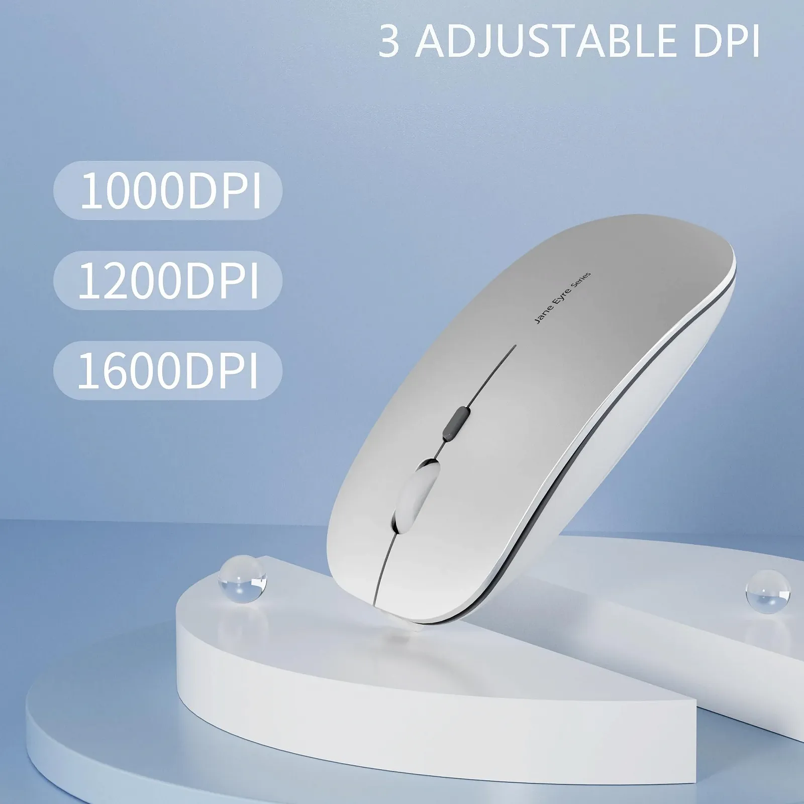 Мышь Беспроводная Uiosmuph Q5, 1600 DPI, серебристая, фото №3