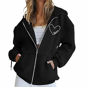 Женская Толстовка на молнии CCOOfhhc с капюшоном Спортивная куртка Флисовая куртка с карманами Легкая куртка-худи Y2k Повседневная куртка с длинными рукавами Уличный стиль Свободный пуловер с капюшоном Пальто - Фото 1