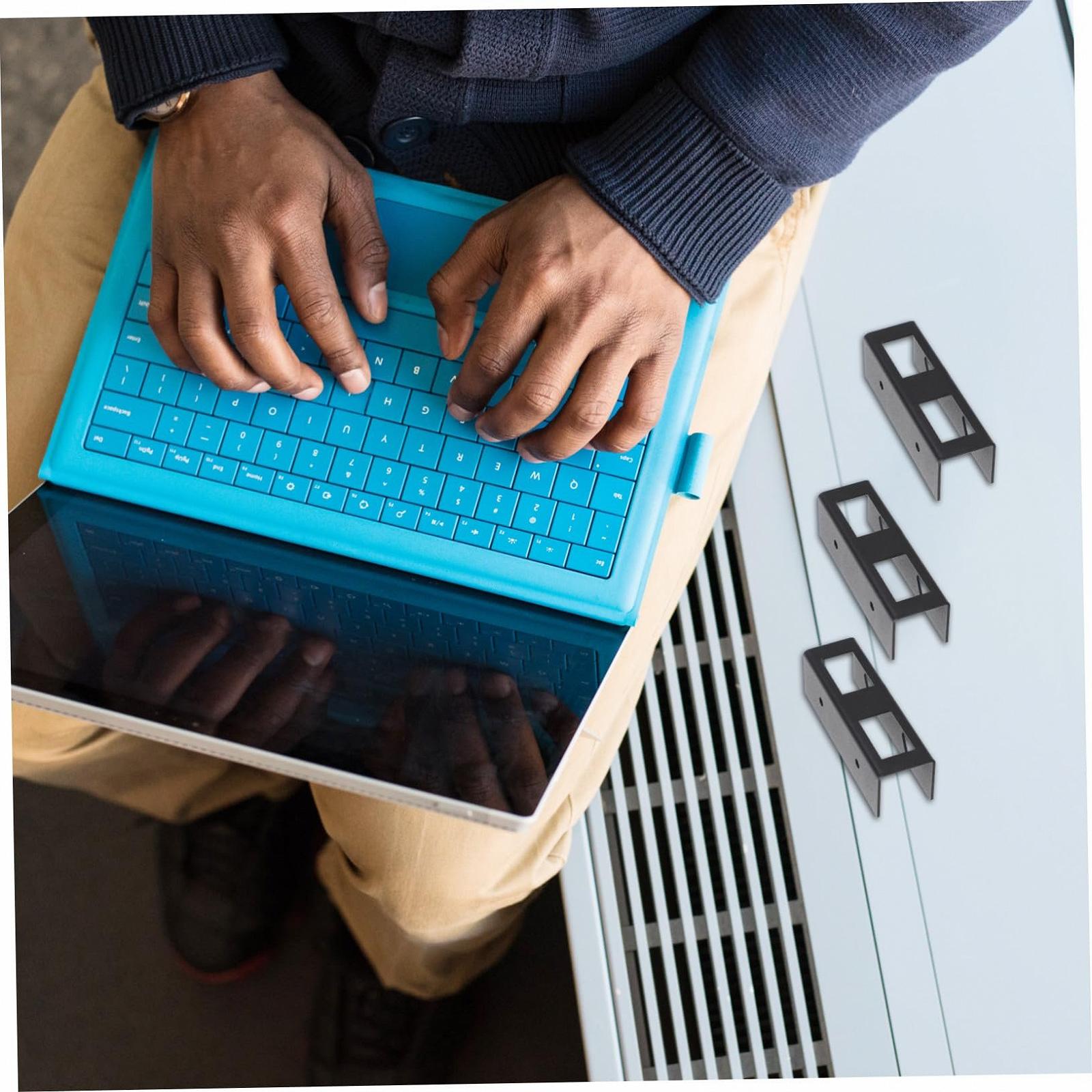 Полка для ноутбука из стали Углеродистая сталь Прочный Держатель для ноутбука под стол Экономия места Держатель для планшета Черный для офиса и дома, фото №9